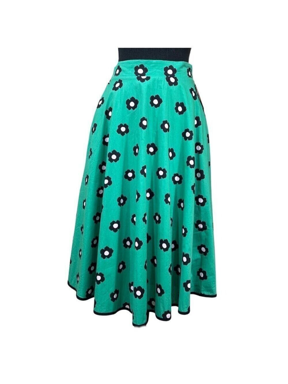 Tulip B NWT Green Rockabilly Daisy Floral 50's Cotton Swing Skirt Size S